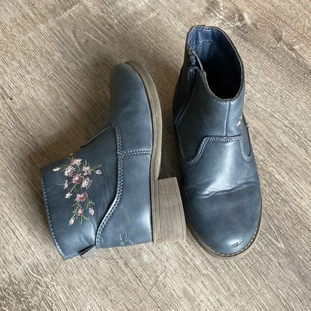 OshKosh B'gosh Toddler Blue Floral Ankle Boots Size 9 Side Zip